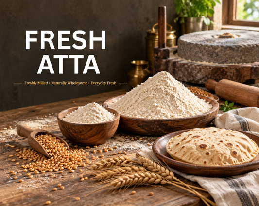 Fresh atta stone-ground wheat flour pack by Hariom Atta & Spices