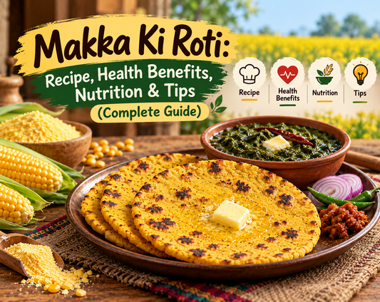 Soft makki ki roti topped with white butter, served with sarson ka saag