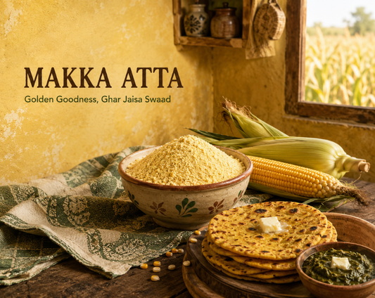 Stone-ground Makka Atta (maize flour) pack from Hariom Atta & Spices — gluten-free, fibre-rich flour for makki ki roti