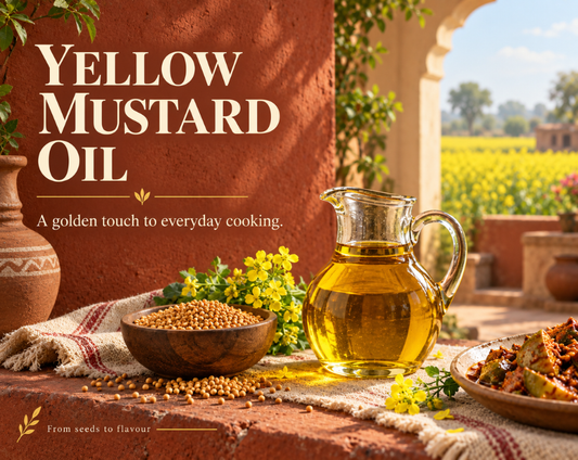 "Best yellow mustard oil bottle by Hariom Atta & Spices"