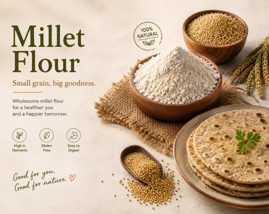 Best millet flour online - jowar atta, ragi atta, bajra atta, sorghum flour, finger millet flour, pearl millet flour, foxtail millet flour - organic gluten free millet flour for diabetes and baking.